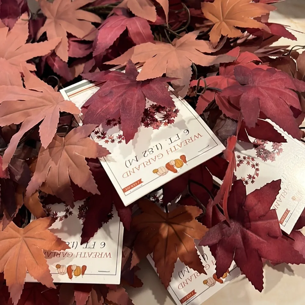 NWT 4pks of 6ft Red/brown/orange Leaf wreath Garland (24ft Total)